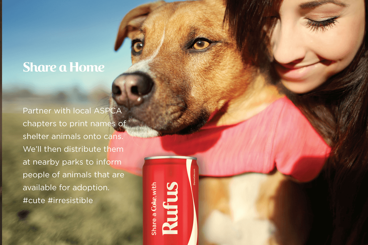 Share a Coke concept image - adopt with ASPCA