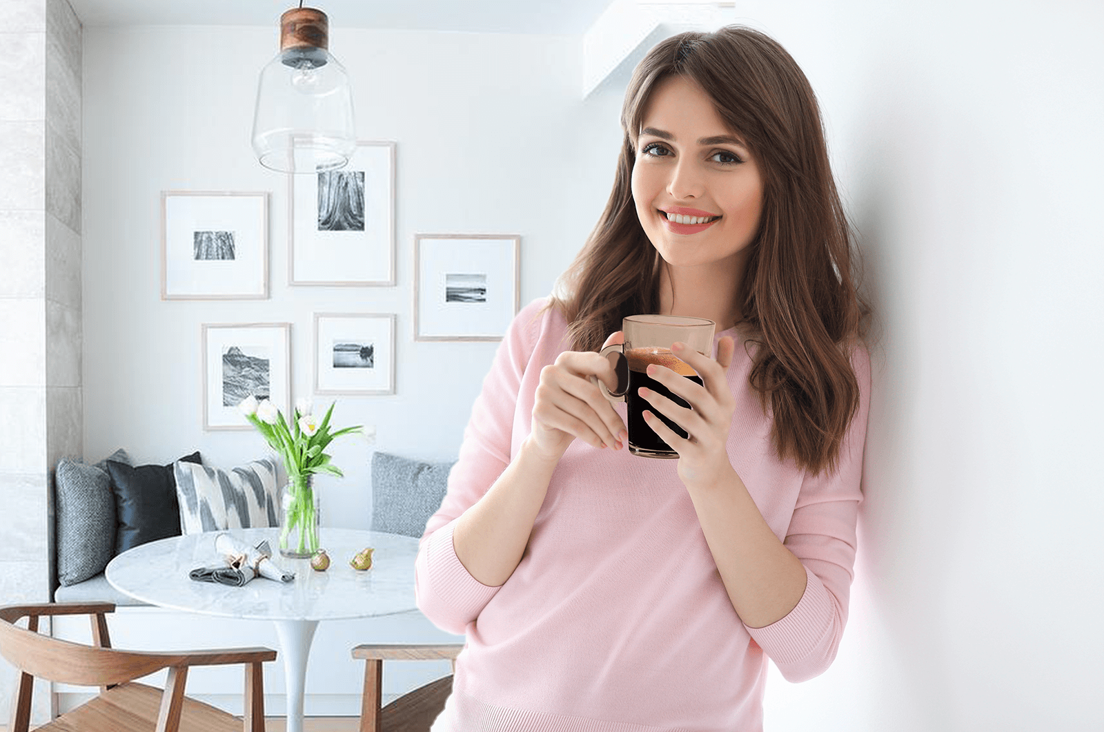 woman drinking coffee in home