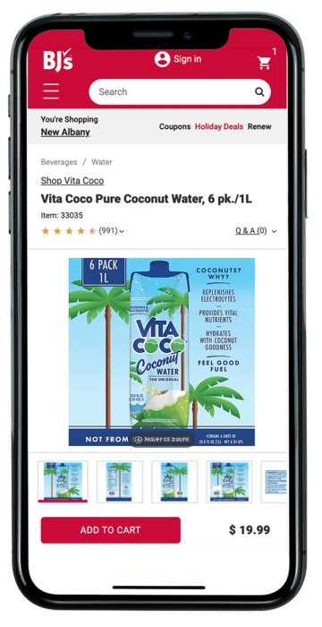 BJ's club -Vitacoco mobile site