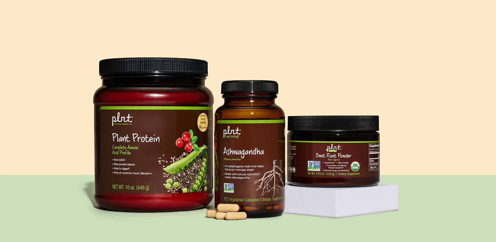 plnt supplements on colorful background