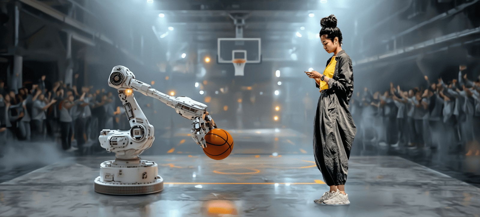 Robot arm programmed to shoot basketball