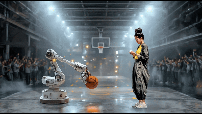 Robot arm programmed to shoot basketball