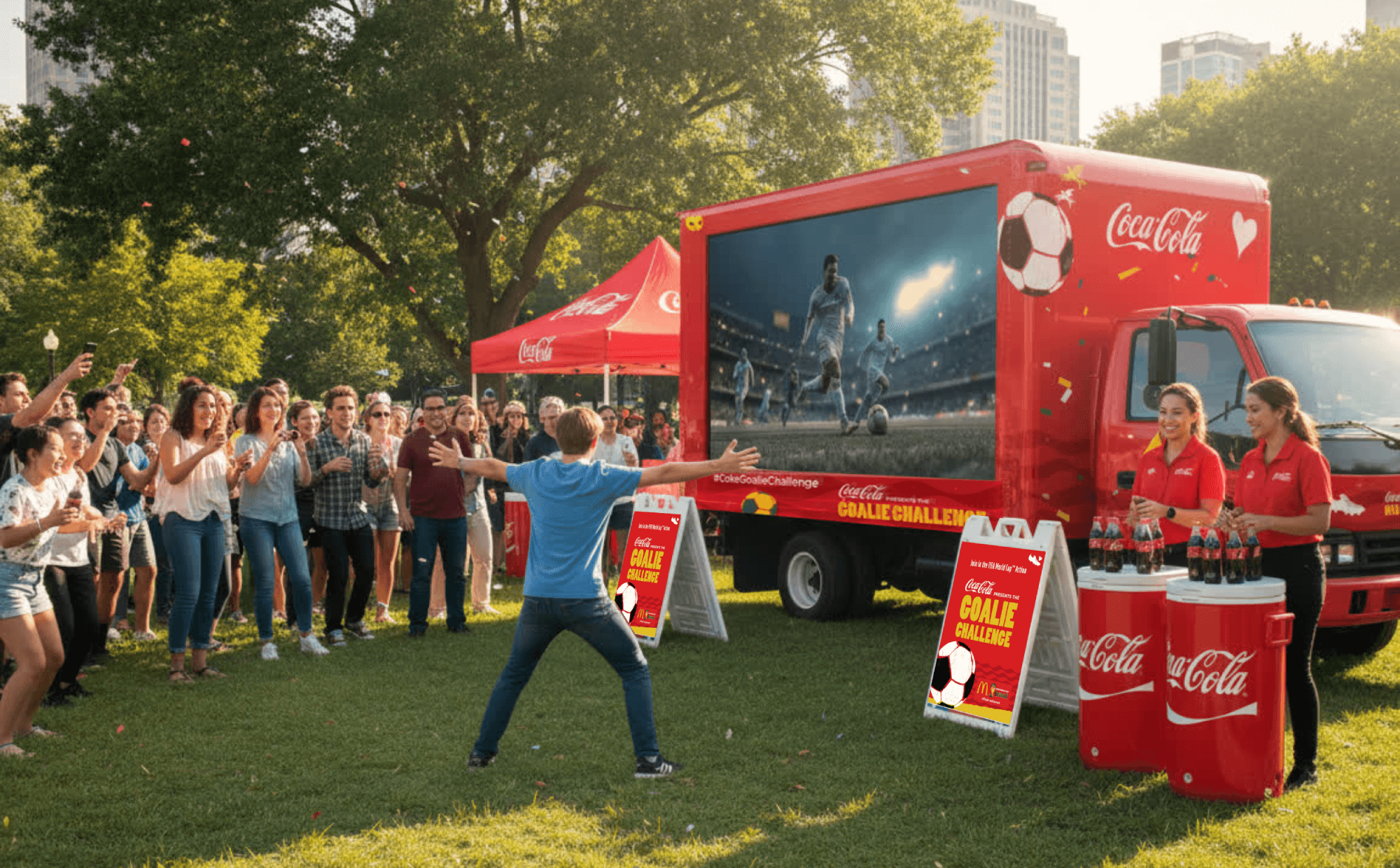 FIFA World Cup Coke and McDonald's partnership, video game truck experiential design pop up